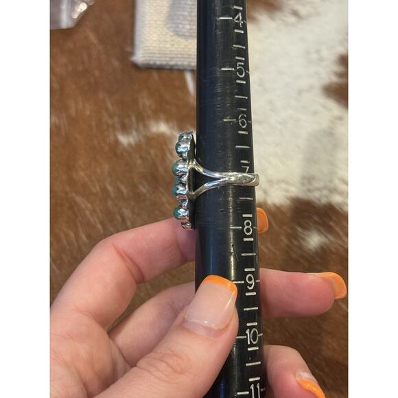 Native American 925 SW Sterling Silver & Green Turquoise Cluster Ring🌵Snake Eye - Picture 11 of 11